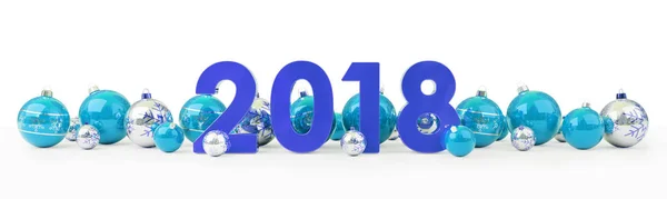 Παραμονή του νέου έτους 2018 με χριστουγεννιάτικα στολίδια που παρατάσσονται 3d rendering — Φωτογραφία Αρχείου