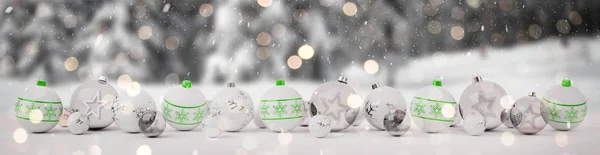 Witte en groene kerstballen rijtje van 3D-rendering — Stockfoto