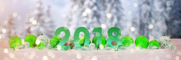 2018 Nouvel An avec boules de Noël et bougies 3D renderin — Photo