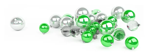 Bombki zielone i białe na białym tle renderowania 3d — Zdjęcie stockowe