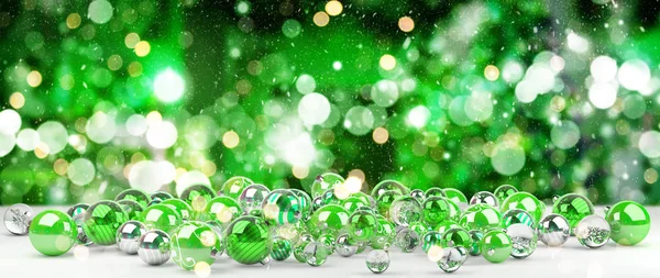 Green and white christmas baubles 3D rendering