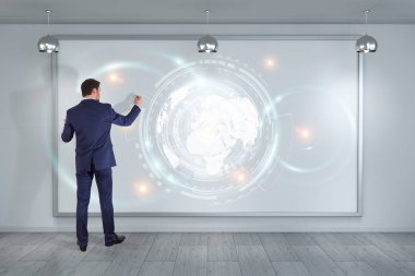 Yönetim Kurulu 3d r üzerinde dijital planet earth arabirimini kullanarak iş adamı