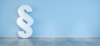 Modern iç 3d render büyük hukuk simgeleri