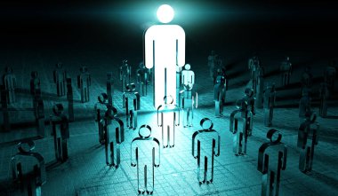 Bir grup insan 3d render aydınlatıcı lideri