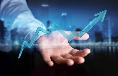 Dijital modern ok 3d işlemesini kullanan iş adamı