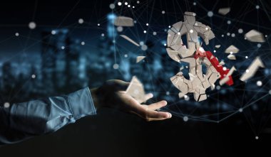 Dolar Döviz Alım 3d render patlayan ile iş adamı