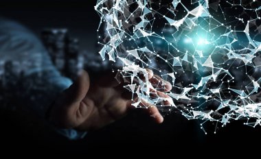 Uçan ağ bağlantısı 3d render dokunmadan işadamı