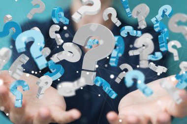 3D render soru işaretleri kullanarak iş kadını