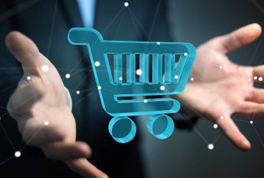 Dijital alışveriş simgeleri 3B oluşturmayı kullanarak iş adamı