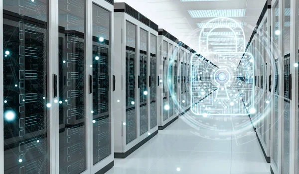 Brandväggen aktiveras på servern rum data center 3d-rendering — Stockfoto