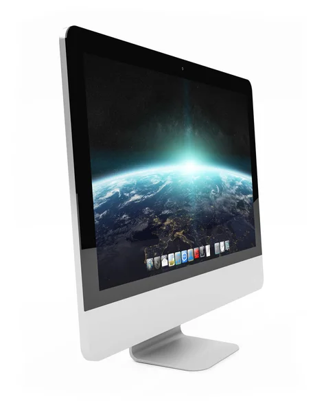 흰색 배경 3d 렌더링에 현대 컴퓨터 화면 — 스톡 사진