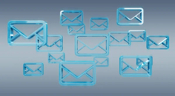 Digitale blauw drijvende e-mails 3D-rendering — Stockfoto