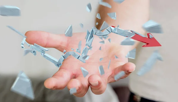 Бізнесмен з розбитою кризовою стрілкою 3D рендеринга — стокове фото