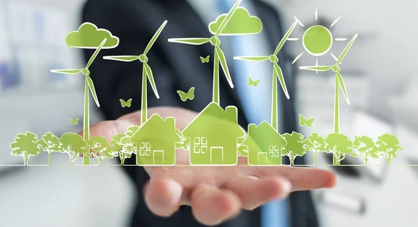 Biznesmen gospodarstwa energii odnawialnej szkicu — Zdjęcie stockowe