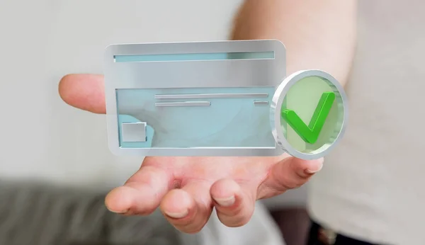 Empresario que usa tarjeta de crédito para pagar renderizado 3D en línea —  Fotos de Stock
