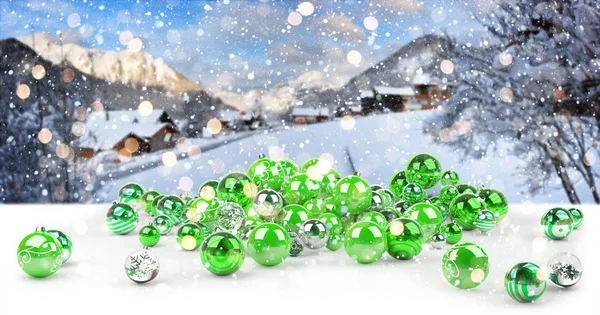 Zöld és fehér karácsonyi baubles 3d renderelés — Stock Fotó
