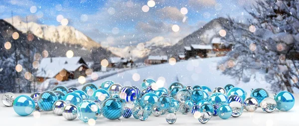 Kék és fehér karácsonyi baubles 3d-leképezés — Stock Fotó
