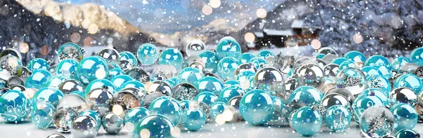 Blauwe en witte kerstballen 3D-rendering — Stockfoto