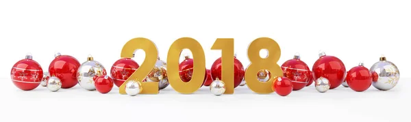 2018 Nouvel An avec Noël boules aligné rendu 3D — Photo