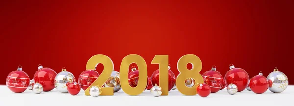 2018 Nouvel An avec Noël boules aligné rendu 3D — Photo