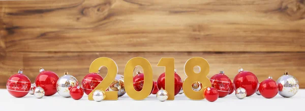 Παραμονή του νέου έτους 2018 με χριστουγεννιάτικα στολίδια που παρατάσσονται 3d rendering — Φωτογραφία Αρχείου