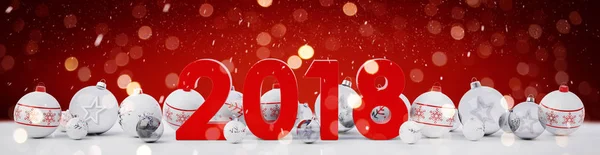 2018 Szilveszter a karácsonyi baubles sorakoznak fel a 3d-leképezés — Stock Fotó