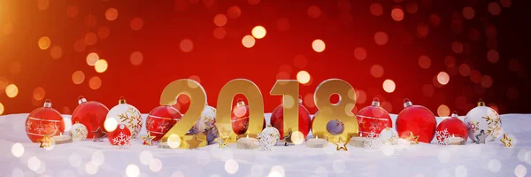 2018 Nouvel An avec boules de Noël et bougies 3D renderin — Photo