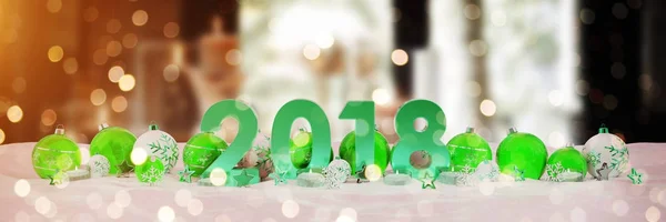 2018 Nouvel An avec boules de Noël et bougies 3D renderin — Photo
