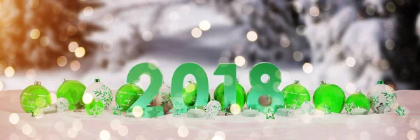 2018 Nouvel An avec boules de Noël et bougies 3D renderin — Photo