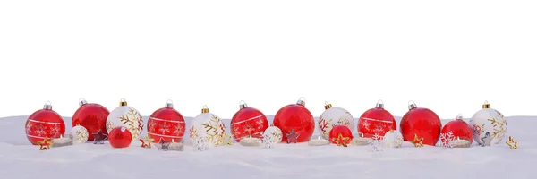 Red and white christmas baubles with candles 3D rendering — Stock Photo, Image