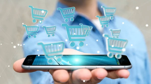 Businessman using digital shopping icons 3D rendering — Stock Photo, Image