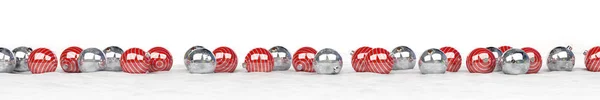 Red and white christmas baubles lined up 3D rendering — Stock Photo, Image