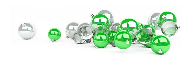 Verde e branco baubles Natal isolado 3D renderização — Fotografia de Stock