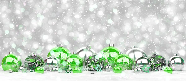 Zielone i białe Boże Narodzenie bombki ustawieni renderowania 3d — Zdjęcie stockowe