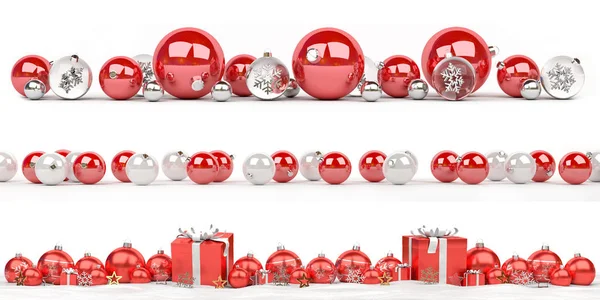 Vörös és fehér karácsonyi baubles gyűjtemény sorakoznak fel a 3d-leképezés — Stock Fotó