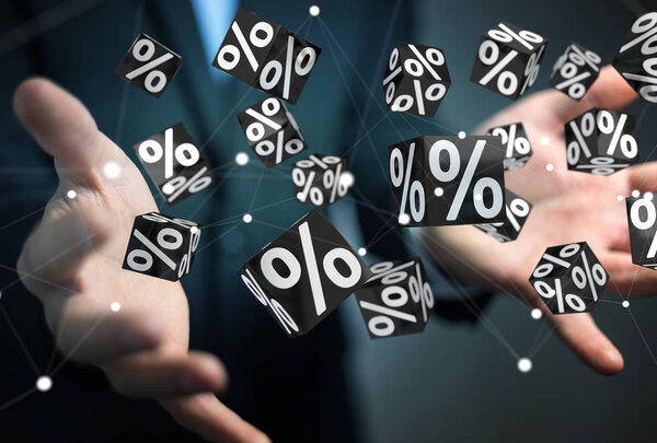 Бизнесмен наслаждается черной пятницей продаж 3D рендеринг
