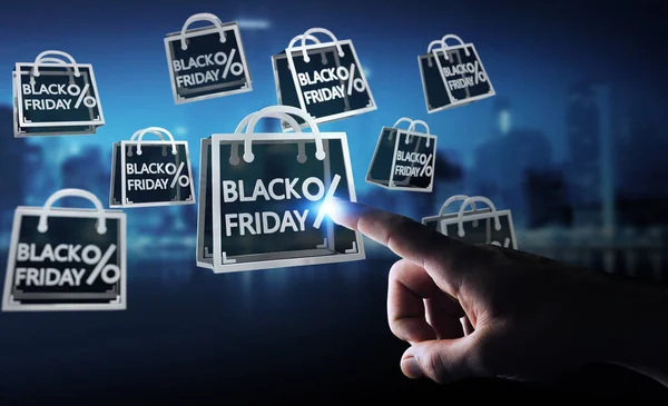 Empresário desfrutando de vendas Black Friday 3D renderização — Fotografia de Stock