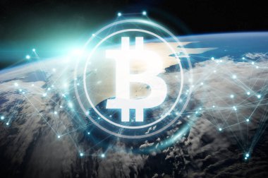 Bitcoins değişim Planet Earth 3d render