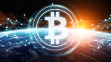 Bitcoins değişim Planet Earth 3d render