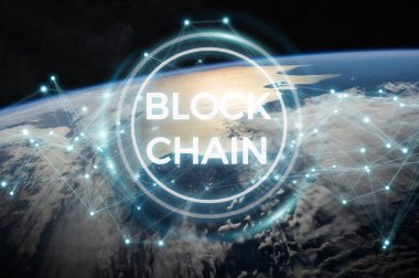 Blockchain Planet Earth 3d render