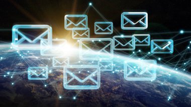 E-posta alışverişi Planet Earth 3d render