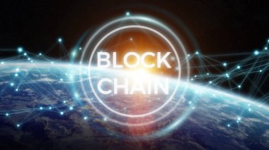 Blockchain Planet Earth 3d render