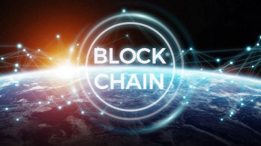 Blockchain Planet Earth 3d render