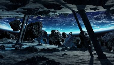 Astronotlar bir asteroit uzay gemisi 3d işleme öğeleri keşfetmek