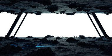 Astronotlar bir asteroit uzay gemisi 3d işleme öğeleri keşfetmek