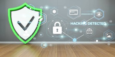 Evde 3d render aktif kalkan koruma arayüzü