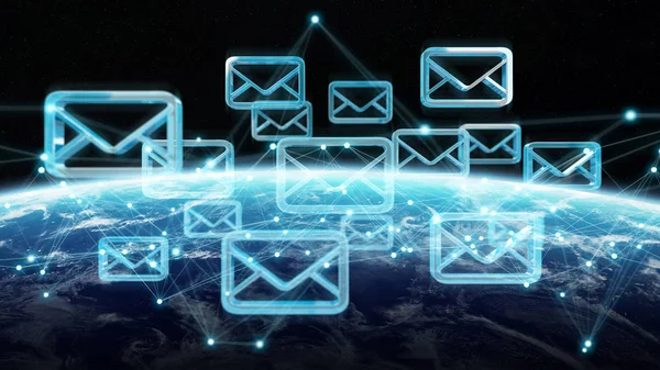 E-mails uitwisselingen op de planeet aarde 3D-rendering — Stockfoto