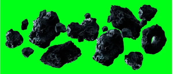 Dark rock asteroidů pack 3d vykreslování — Stock fotografie