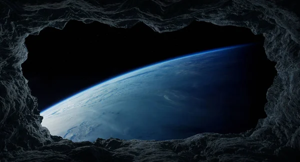 Asteroizii care zboară aproape de planeta Pământ 3D redau elemente de — Fotografie, imagine de stoc