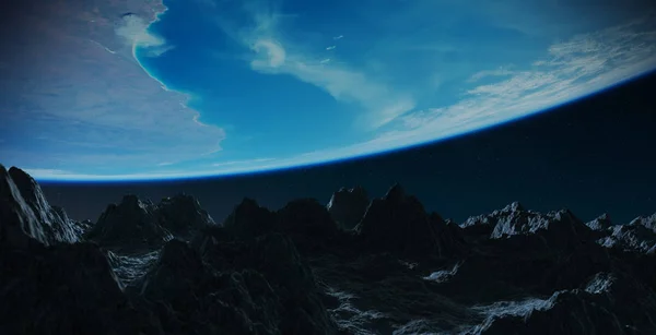 Aszteroidák repülés bolygón közel föld 3d rendering elemei — Stock Fotó